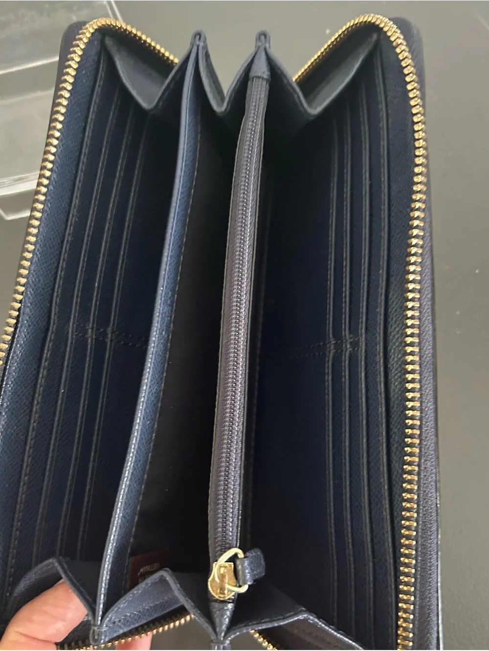 Coach Navy Croc Embossed Leather Zip Around Continental Wallet